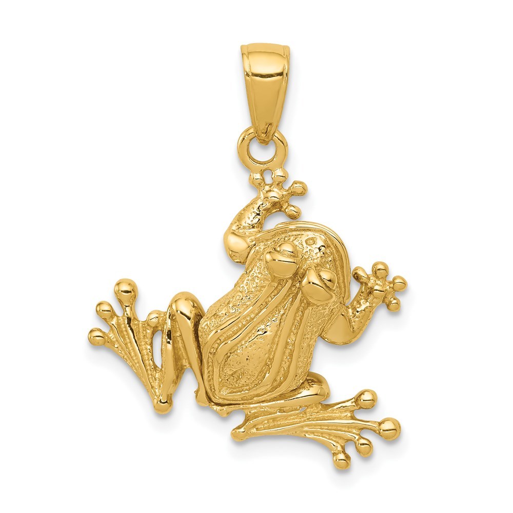 14K Yellow Gold Solid Polished 3-D Moveable Frog Necklace Charm Pendant, Unisex